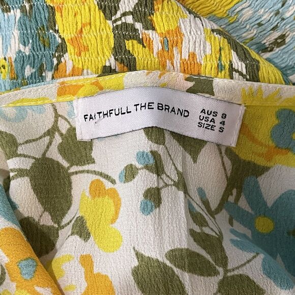 Faithfull The Brand SZ 4 Margherita Mini Dress Annina Floral V-Neck Smocked - Picture 7 of 7